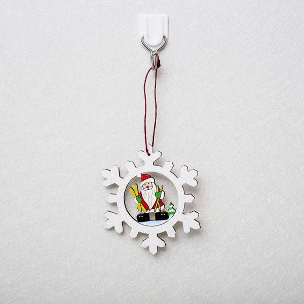 2 PCS Christmas Painted Carved Wooden Snowflake Decoration Pendant (Santa)