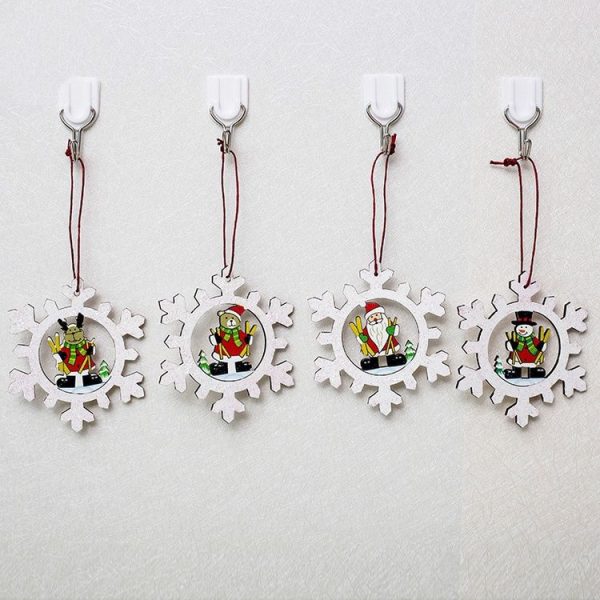 2 PCS Christmas Painted Carved Wooden Snowflake Decoration Pendant (Santa) - Image 2