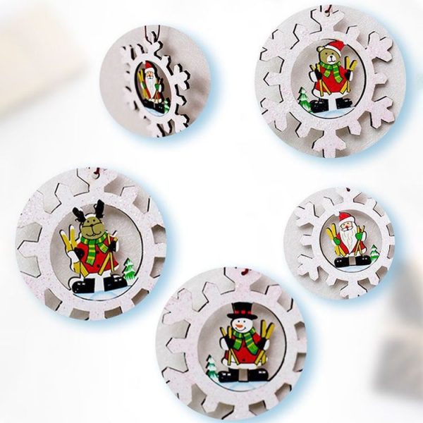 2 PCS Christmas Painted Carved Wooden Snowflake Decoration Pendant (Santa) - Image 3