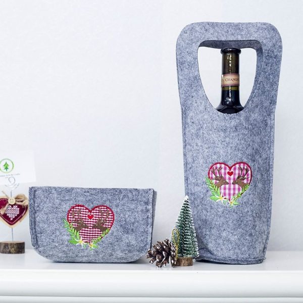 2 Sets Christmas Creative Embroidered Velvet Red Wine Bag Candy Box Storage Bag Set