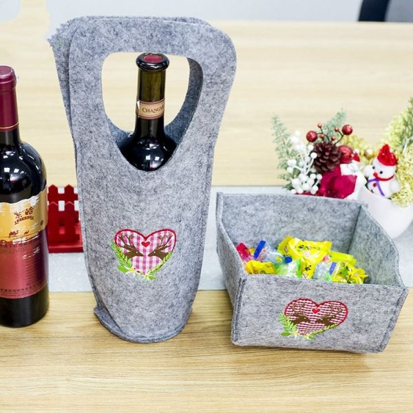 2 Sets Christmas Creative Embroidered Velvet Red Wine Bag Candy Box Storage Bag Set - Image 2