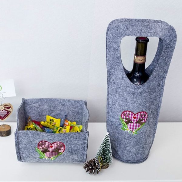 2 Sets Christmas Creative Embroidered Velvet Red Wine Bag Candy Box Storage Bag Set - Image 3