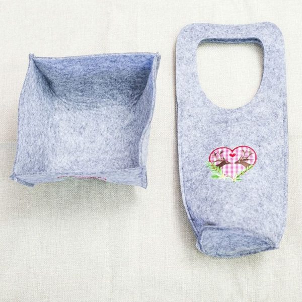 2 Sets Christmas Creative Embroidered Velvet Red Wine Bag Candy Box Storage Bag Set - Image 4