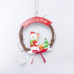 2 PCS Christmas Closet Door and Window Ring Rattan Pendant Decorative Garland (Christmas Hat Snowman)