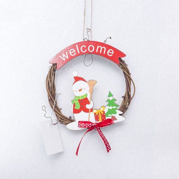2 PCS Christmas Closet Door and Window Ring Rattan Pendant Decorative Garland (Christmas Hat Snowman)