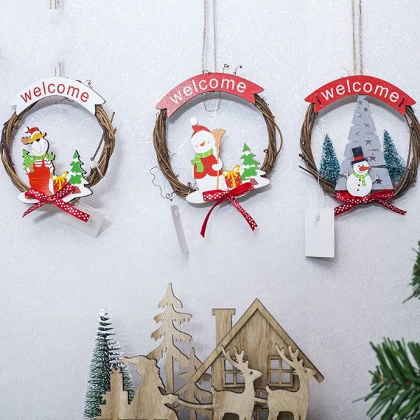 2 PCS Christmas Closet Door and Window Ring Rattan Pendant Decorative Garland (Christmas Hat Snowman) - Image 2