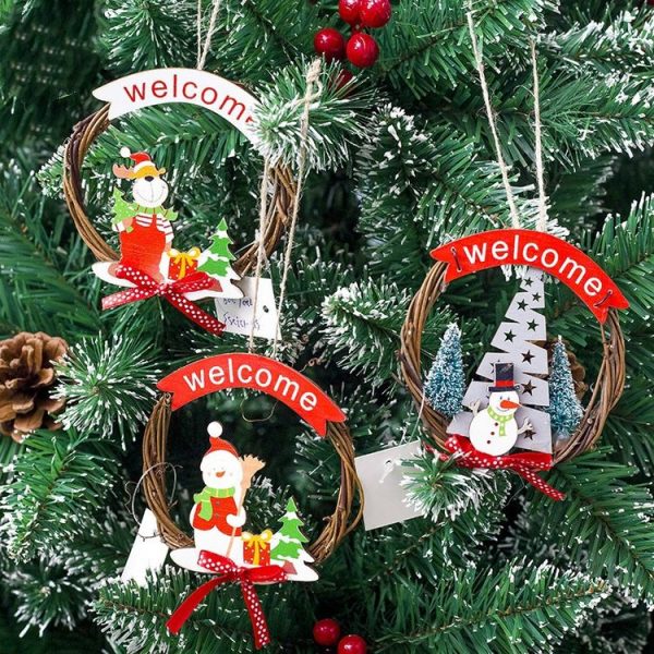 2 PCS Christmas Closet Door and Window Ring Rattan Pendant Decorative Garland (Christmas Hat Snowman) - Image 4