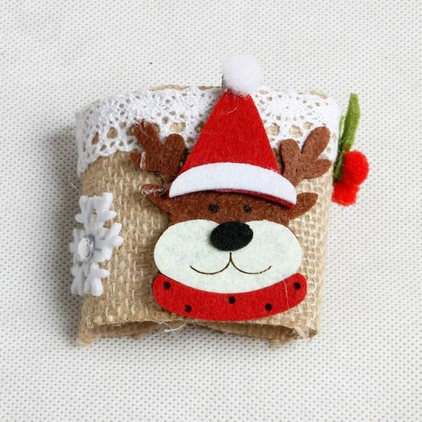 10 PCS Christmas Series Cup Set of Primary Color Linen with Lace, Random Style Delivery - Image 4