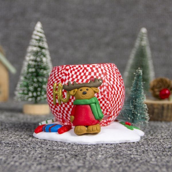 2 PCS Christmas Three-dimensional Soft Ceramic Doll Candlestick Jewelry (Deer) - Image 2