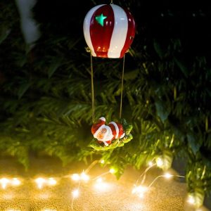 2 PCS Christmas Creative Ceramic Hot Air Balloon Lights Hanging Ornaments