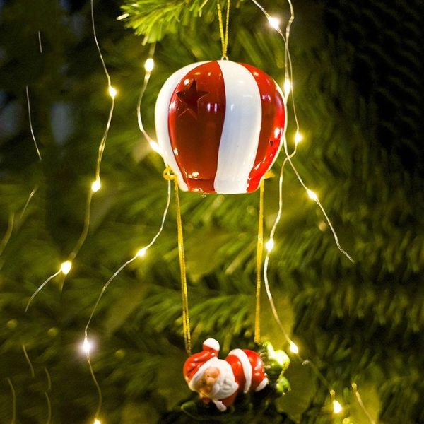 2 PCS Christmas Creative Ceramic Hot Air Balloon Lights Hanging Ornaments - Image 2