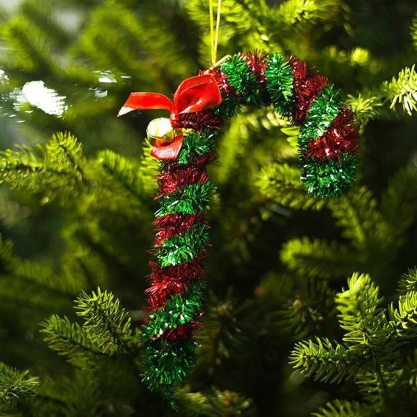 2 PCS Christmas Tree Tops Christmas Candy Cane Bells Decoration Pendant (Green and Red)
