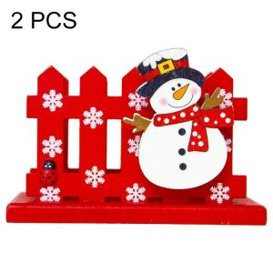 2 PCS Christmas Creative Wooden Fence Decoration Business Card Holder (Snowman)