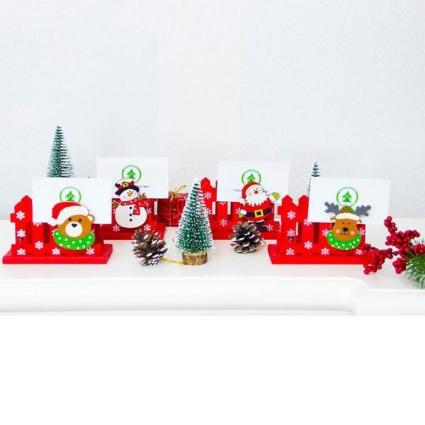 2 PCS Christmas Creative Wooden Fence Decoration Business Card Holder (Snowman) - Image 6