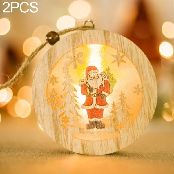 2 PCS Christmas Wooden Creative Santa Snowman Elk Lamp Lighting Pendant (Santa)