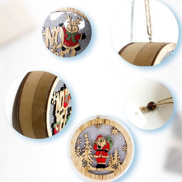 2 PCS Christmas Wooden Creative Santa Snowman Elk Lamp Lighting Pendant (Santa) - Image 3
