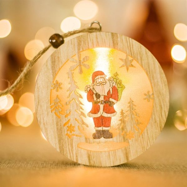 2 PCS Christmas Wooden Creative Santa Snowman Elk Lamp Lighting Pendant (Santa) - Image 4