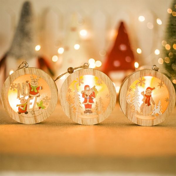2 PCS Christmas Wooden Creative Santa Snowman Elk Lamp Lighting Pendant (Santa) - Image 5