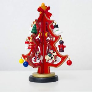 2 PCS Christmas Wooden Painted Dolls Small Tree Table Decorations Creative Gifts (Red)