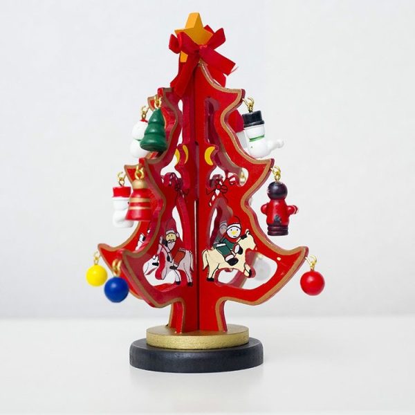 2 PCS Christmas Wooden Painted Dolls Small Tree Table Decorations Creative Gifts (Red) - Image 2