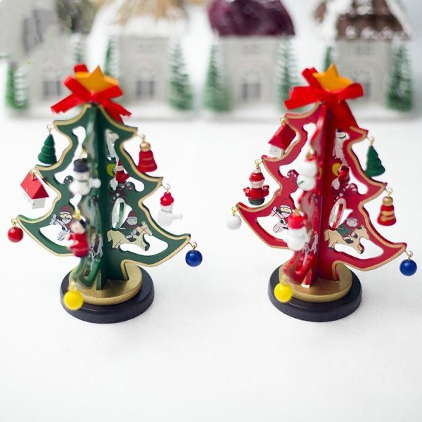 2 PCS Christmas Wooden Painted Dolls Small Tree Table Decorations Creative Gifts (Red) - Image 3