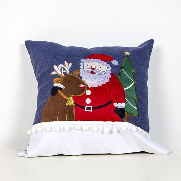 45cm Christmas Flannel Embroidery Santa Claus Pillow Fabric Printing Hug Pillowcase Without Core (Blue Man) - Image 2