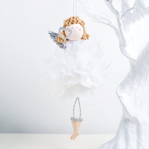 2 PCS Christmas Cloth Feather Angel Girl Doll Pendant Gift Decoration (Hand-held Love)