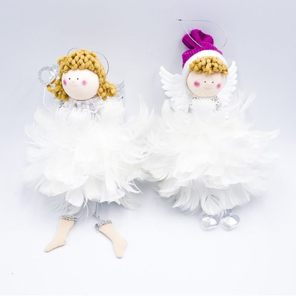 2 PCS Christmas Cloth Feather Angel Girl Doll Pendant Gift Decoration (Hand-held Love) - Image 3