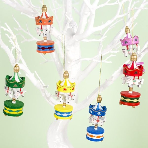 12 PCS Christmas Decorations Carousel Decorations Christmas Tree Wood Decoration Pendant - Image 4