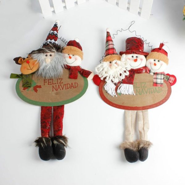 Christmas Decorations Pendant Santa Snowman Fabric Doll Hanging Living Room Window Decoration (Red Edge) - Image 3