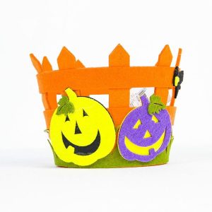CP0033 2 PCS Halloween Scene Layout Pumpkin Witch Bucket Decoration Props Non-woven Basket (Pumpkin)