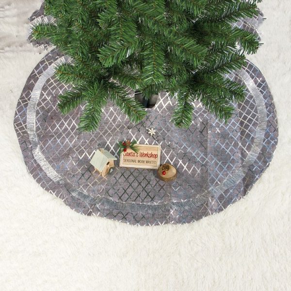 2 PCS Christmas Silver Plaid Christmas Tree Bottom Decoration Tree Skirt, Size: 90x90cm (Pleated Skirt) - Image 3