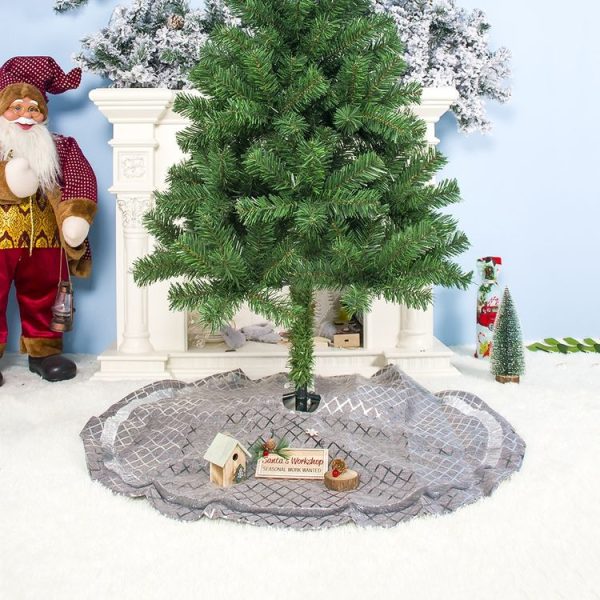 2 PCS Christmas Silver Plaid Christmas Tree Bottom Decoration Tree Skirt, Size: 90x90cm (Pleated Skirt) - Image 4