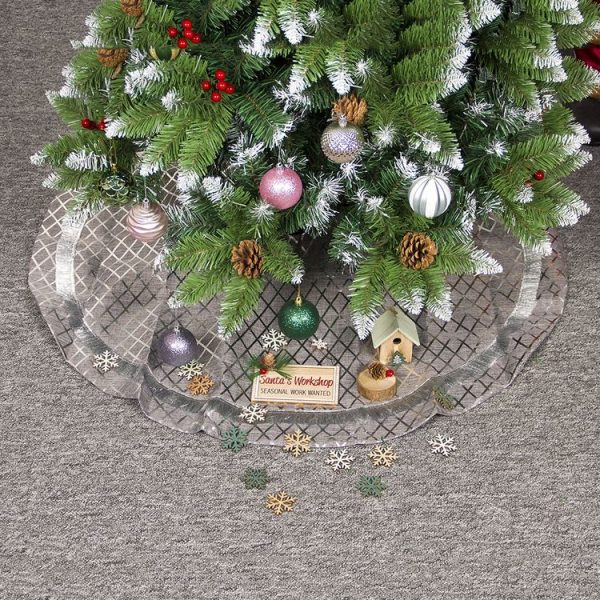 2 PCS Christmas Silver Plaid Christmas Tree Bottom Decoration Tree Skirt, Size: 90x90cm (Pleated Skirt) - Image 5