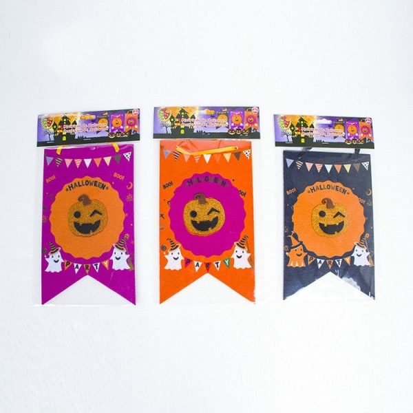 2 PCS Halloween Facade Bar Mall Non-woven Pumpkin Square Flag Door Handle Pendant (Purple) - Image 3