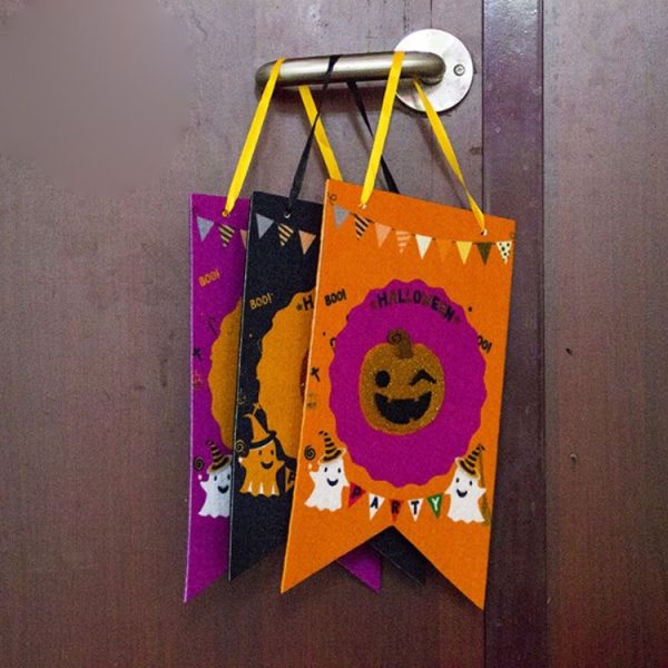 2 PCS Halloween Facade Bar Mall Non-woven Pumpkin Square Flag Door Handle Pendant (Purple) - Image 5