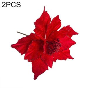 2 PCS Christmas Artificial Flower Leaves Flower Arrangement Christmas Tree Decoration (Red)