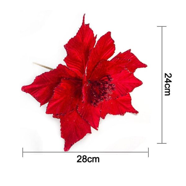 2 PCS Christmas Artificial Flower Leaves Flower Arrangement Christmas Tree Decoration (Red) - Image 2