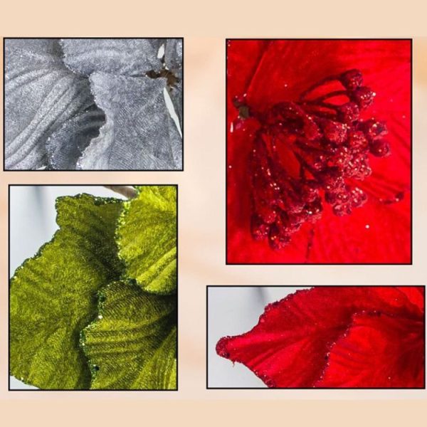 2 PCS Christmas Artificial Flower Leaves Flower Arrangement Christmas Tree Decoration (Red) - Image 3