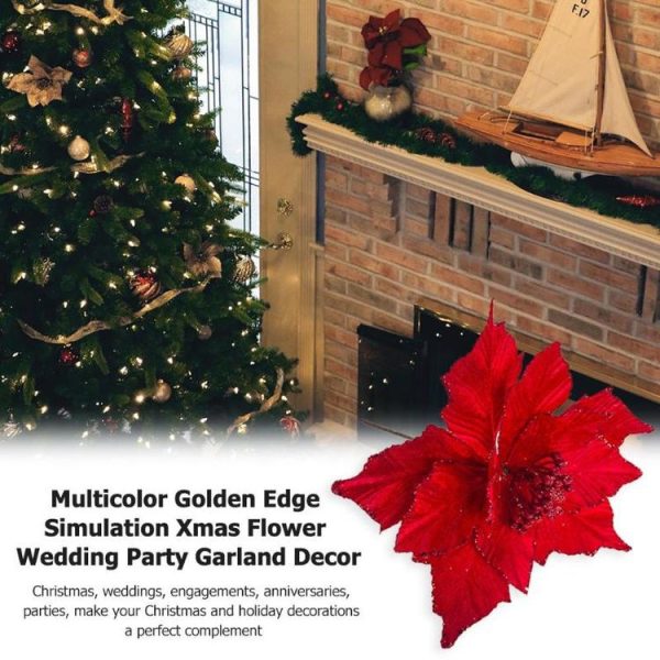 2 PCS Christmas Artificial Flower Leaves Flower Arrangement Christmas Tree Decoration (Red) - Image 5