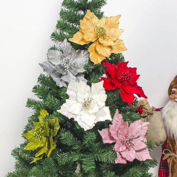 2 PCS Christmas Artificial Flower Leaves Flower Arrangement Christmas Tree Decoration (Red) - Image 7
