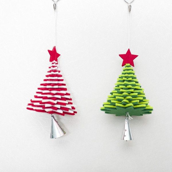 2 PCS Creative Flannel Bell Ornaments Christmas tree Metal Decorative Pendants Ornaments (Red and White Bell Pendant) - Image 2