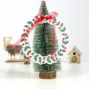 2 PCS Creative Wooden Print Christmas Wreath Bow Bells Pendant Closet Decoration (Green)