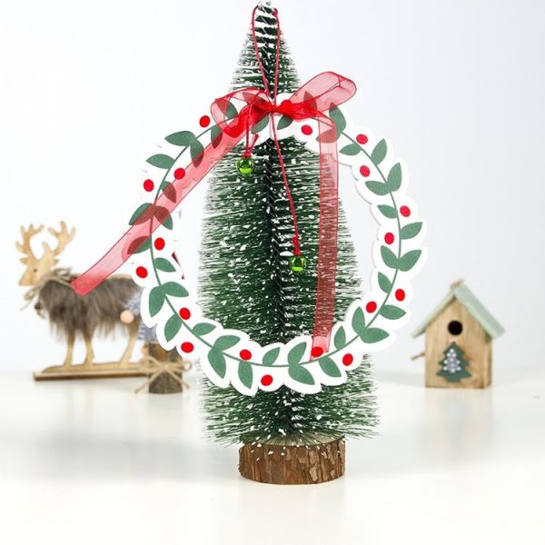 2 PCS Creative Wooden Print Christmas Wreath Bow Bells Pendant Closet Decoration (Green) - Image 2
