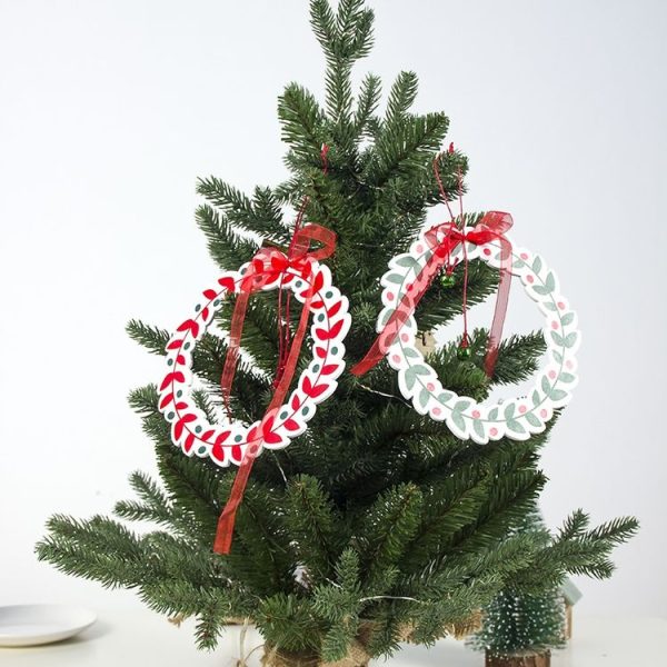 2 PCS Creative Wooden Print Christmas Wreath Bow Bells Pendant Closet Decoration (Green) - Image 3