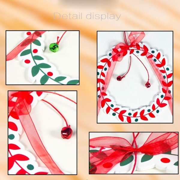 2 PCS Creative Wooden Print Christmas Wreath Bow Bells Pendant Closet Decoration (Green) - Image 4