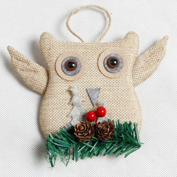 2 PCS Christmas Linen Padded Lanyard Owl Pendant Accessory, Random Color Delivery - Image 2