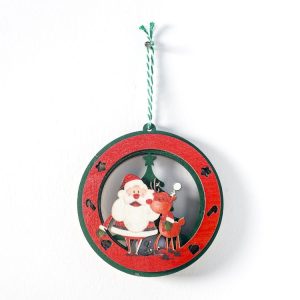 2 PCS Christmas Decorations Painted Wooden Three-Dimensional Santa Claus Lights Pendants Creative Christmas Tree Small Listing (Santa Claus)