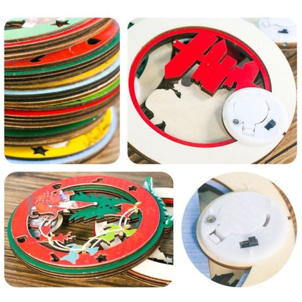 2 PCS Christmas Decorations Painted Wooden Three-Dimensional Santa Claus Lights Pendants Creative Christmas Tree Small Listing (Santa Claus) - Image 4