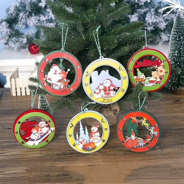 2 PCS Christmas Decorations Painted Wooden Three-Dimensional Santa Claus Lights Pendants Creative Christmas Tree Small Listing (Santa Claus) - Image 5